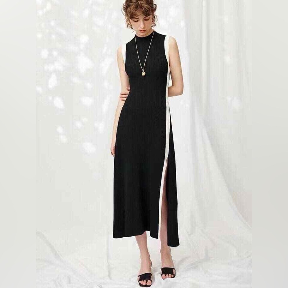 🆕 Maje Split & Contrasting Midi Ribbed Dress